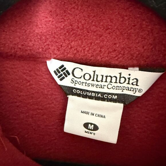 Men Columbia Fleece Full Zip Up Sleeveless Vest Sweatshirt in Burgundy Sz Medium - Picture 4 of 8